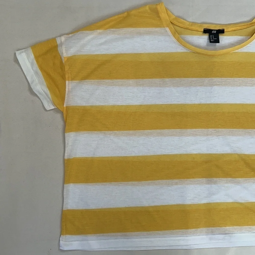 H&M Yellow and White Wide Striped Crop Top - Picture 8 of 12